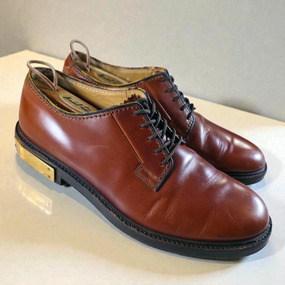 Marc Jacobs Brown Leather Plated Heel Bolted Dress Shoe Handmade In Italy Size 8